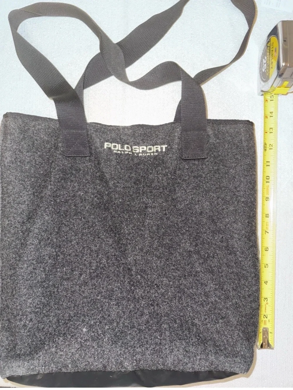 Vintage 1990s Polo Sport Ralph Charcoal Gray Lauren Wool Flannel Tote